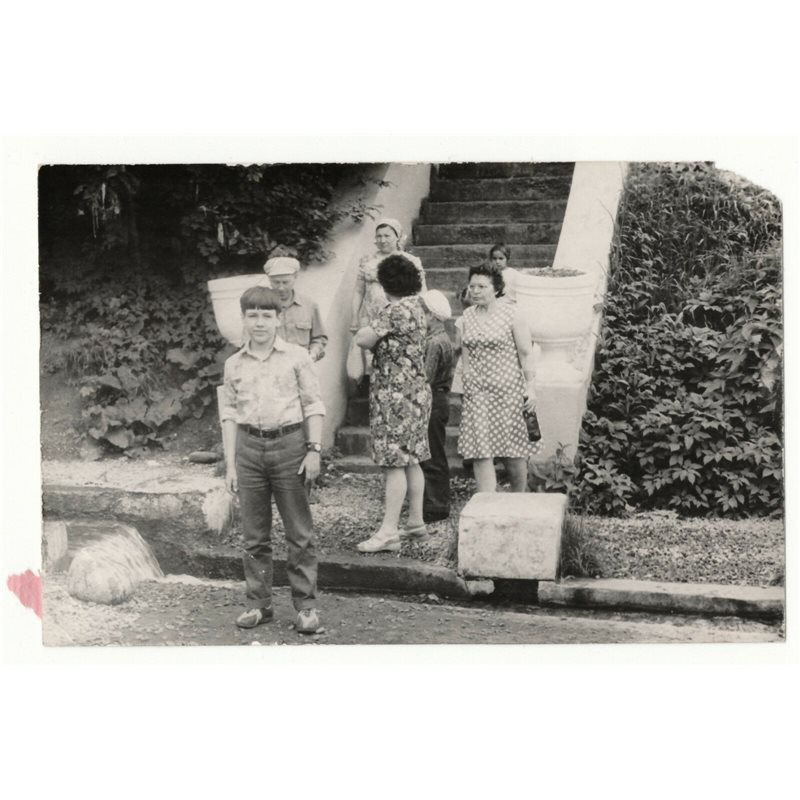 1981 Handsome Boy & Soviet Woman Stairs Fashion Soviet Original Vintage Photo