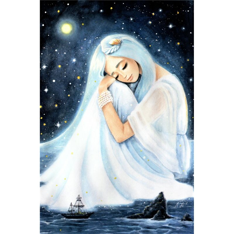 Pretty Girl Fantasy "Sea is sleeping" Seascape Russian Modern Postcard