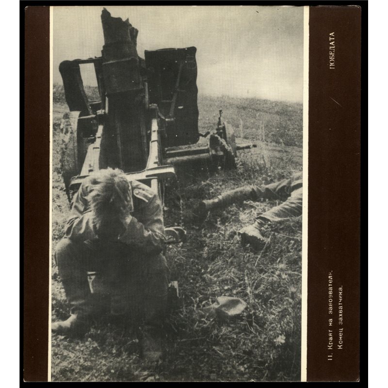 German fascist in the artillery gun The end WWII Real Photo USSR RARE Postcard