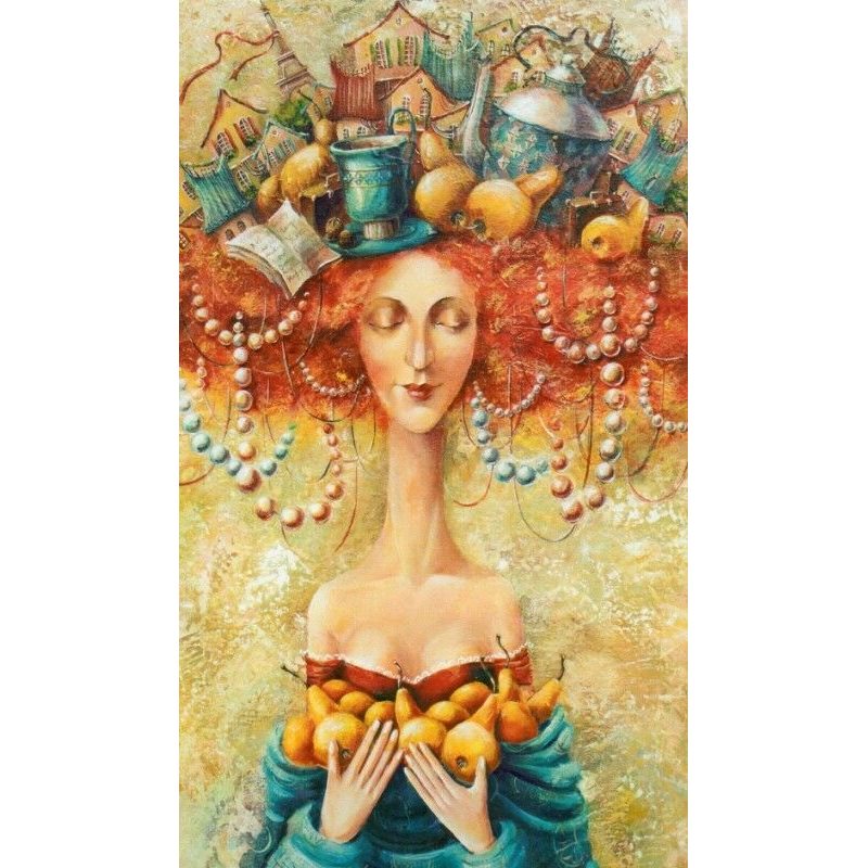 Pretty LADY Woman with Pears Fantasy by Yana Fefelova Russian Modern Postcard