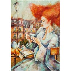 Pretty LADY Woman read Book Tea Party Time Yana Fefelova Russian Modern Postcard