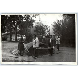 Man & Women Worker Cleaning territory Construction USSR Soviet Original Photo