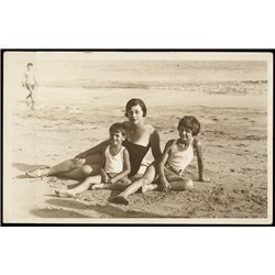 1928 KIDS in swimsuit Sea Coast Beach Woman Old Fashion Russian antique photo