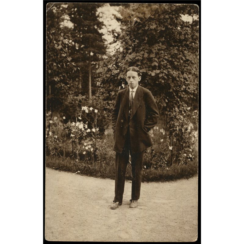 1910s Handsome YOUNG MAN in Costume in Garden Fashion GAY Russian antique photo