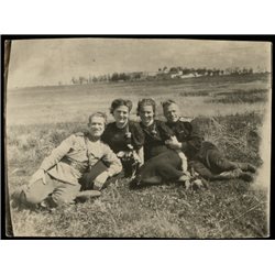 1940s SOVIET OFFICER WWII with WOMEN Field Love Date Russian Vintage photo