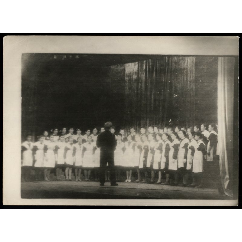 1980s SOVIET PIONEER sing from the stage in Assembly Hall USSR Original Photo