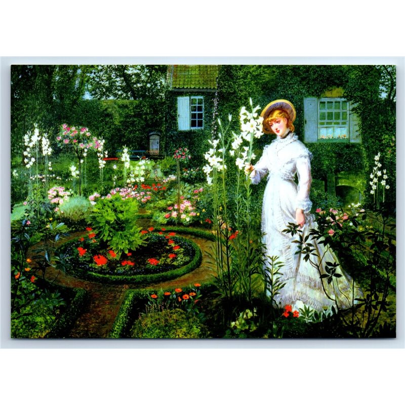 PRETTY YOUNG LADY in Garden by GRIMSHAW New Unposted Postcard