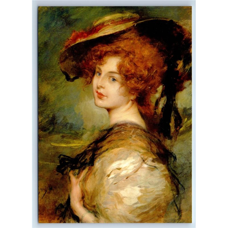 PRETTY LADY woman in Hat Portrait by SCHMUTZLER New Unposted Postcard