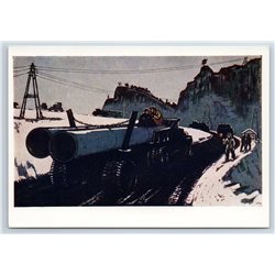 SOVIET UNDUSTRIAL CONSTRUCTION Truck Pipes Patriotic Winter USSR Postcard