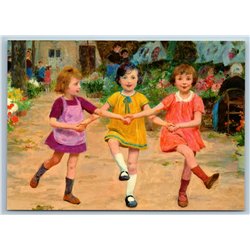 LITTLE GIRLS dancing in park Play by Gilbert New Unposted Postcard