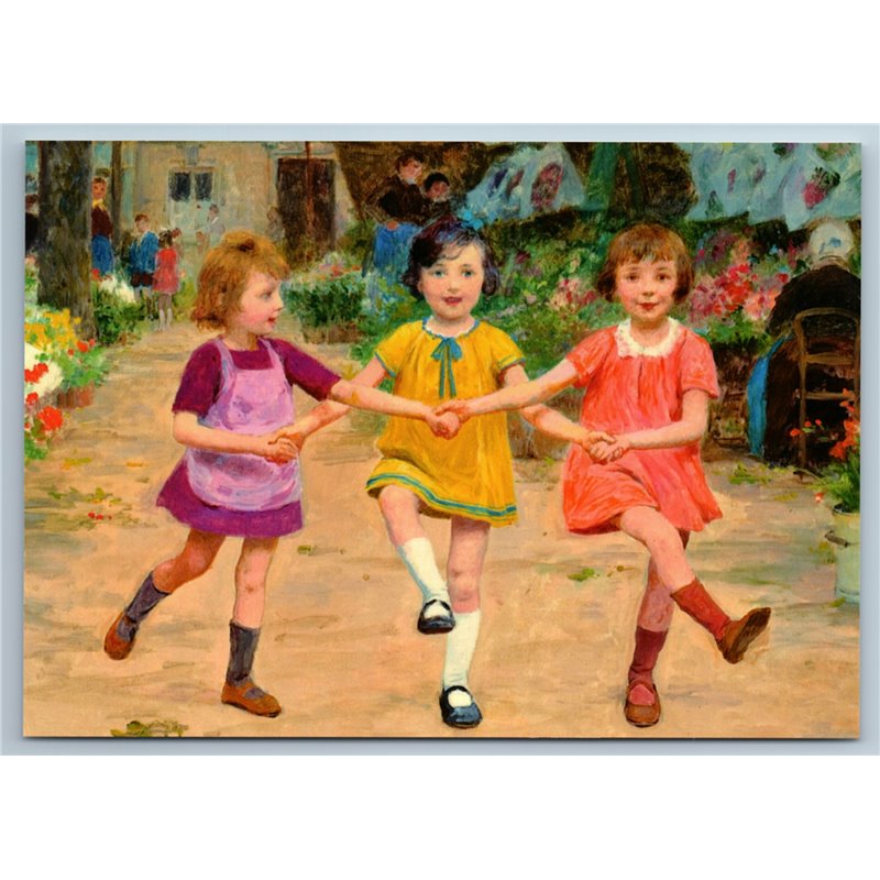 LITTLE GIRLS dancing in park Play by Gilbert New Unposted Postcard