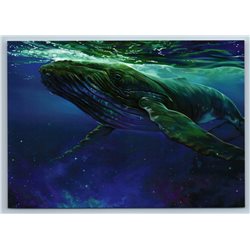 SPACE WHALE in Ocean Wild Nature Beautiful Russian Unposted Postcard