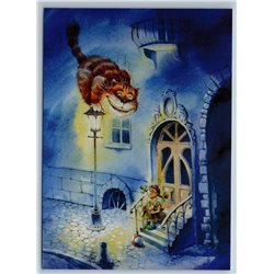 ALICE in WONDERLAND & Cheshire Cat Fantasy City New Unposted Postcard