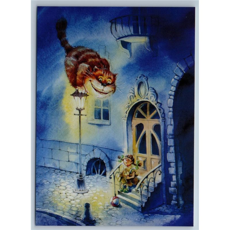 ALICE in WONDERLAND & Cheshire Cat Fantasy City New Unposted Postcard