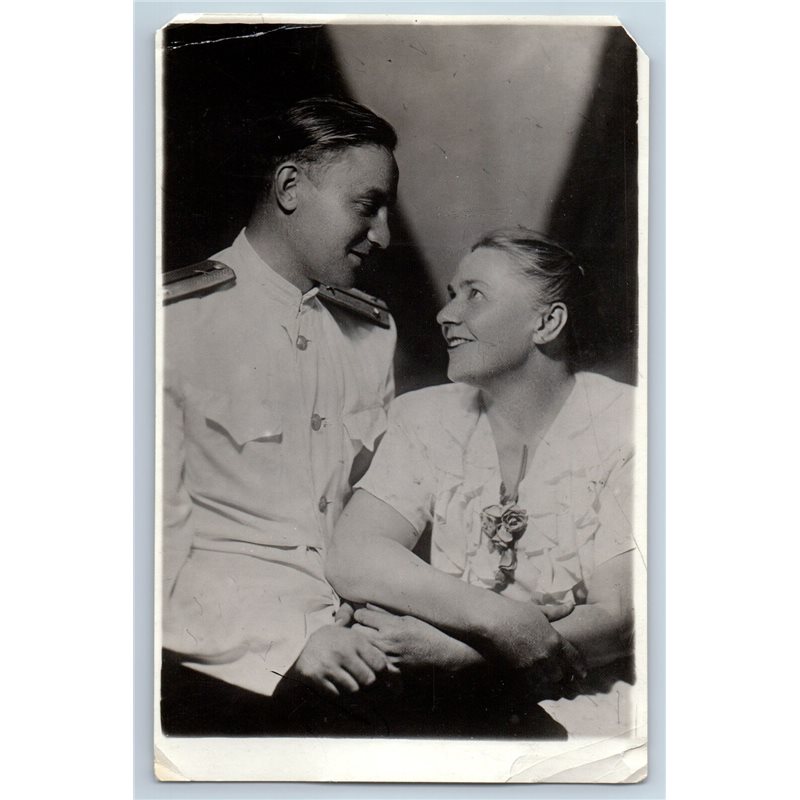 1950s SOVIET MILITARY OFFICER & WOMAN Couple Russin Photo