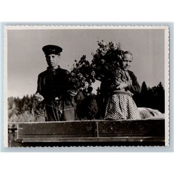 1958 CUTE BOY & GIRL in Old Truck with Flowers Soviet Kids Russian Photo