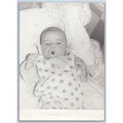 1970s LITTLE BABY with nipple in Cradle Cute Russian Photo