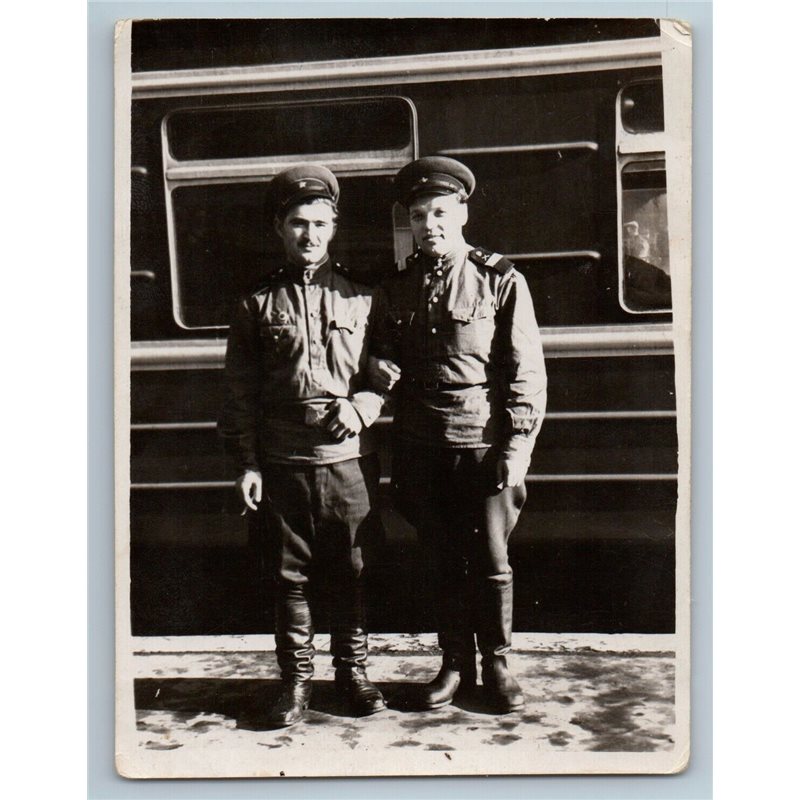 1960s SOVIET MILITARY MEN in Uniform near Train car Railroad  Russian Photo