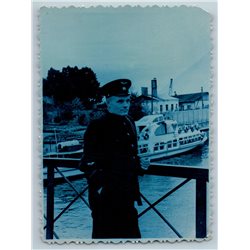 1960s HANDSOME MAN in Pilot Uniform Riverboat Russian Soviet Photo