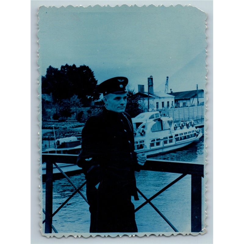 1960s HANDSOME MAN in Pilot Uniform Riverboat Russian Soviet Photo