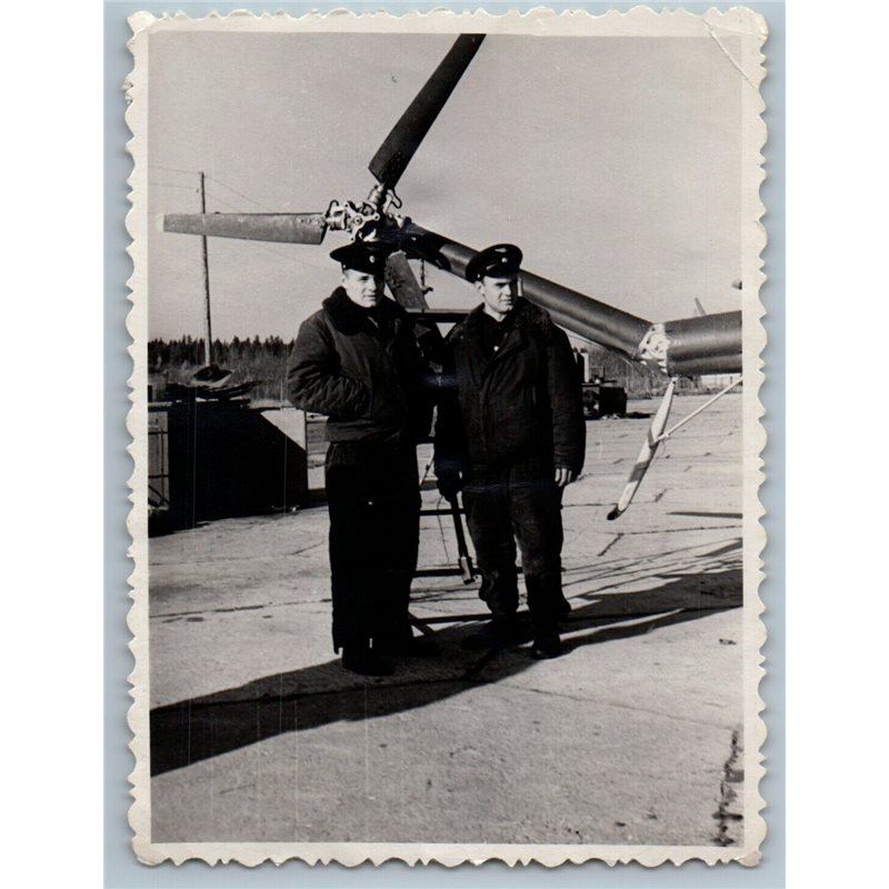 1960s SOVIET AVIA PILOTS near Helicopter Tail airfield Russian Photo