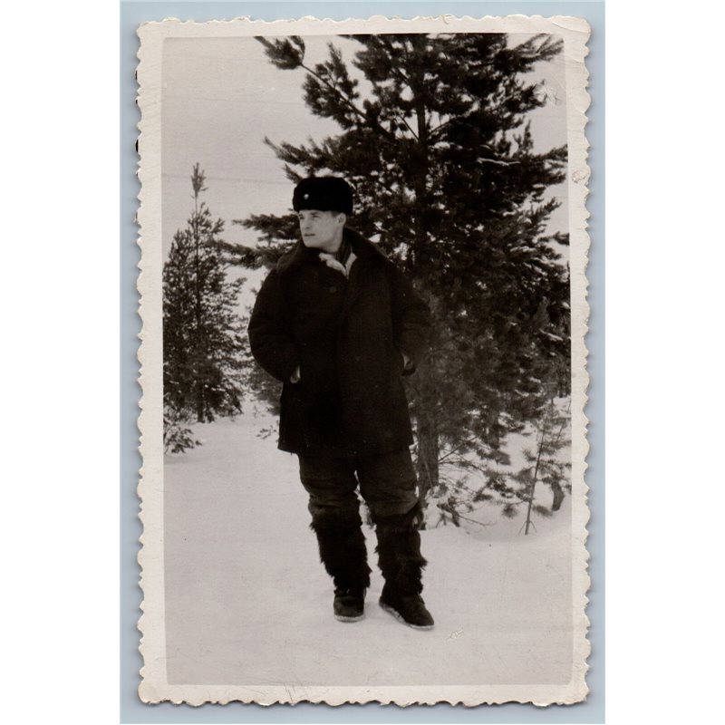 1960s HANDSOME MAN in Avia Winter Uniform Gay Int Forest Russian Photo