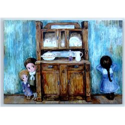 LITTLE Girls & Boy play near Kitchen Buffet by Chakvetadze New Postcard