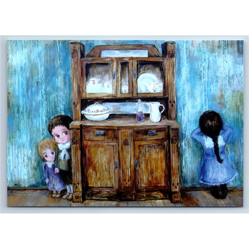 LITTLE Girls & Boy play near Kitchen Buffet by Chakvetadze New Postcard