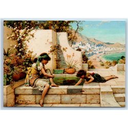 LITTLE GIRLS near Pool Greek Seascape  Sea by Coleman New Unposted Postcard