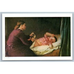 At The Cradle by Shurpin Woman Baby Maternity Fine Art Rare Russia Postcard