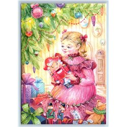 LITTLE GIRL with Nutcracker under CHRISTMAS TREE Tale New Postcard