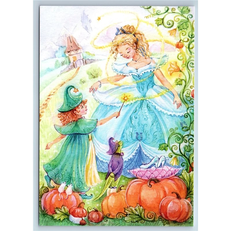 CINDERELLA Little Girl Fairy Pumpkin and crystal shoes Tale ill.  New Postcard