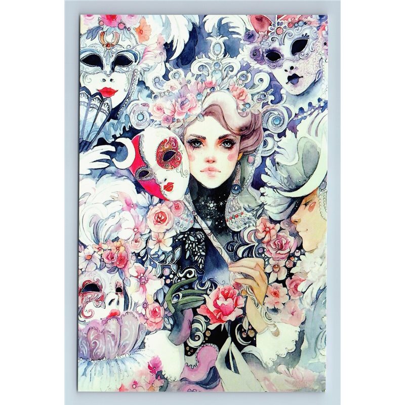 PRETTY GIRL LADY Masquerade venecian mask Graphic New Unposted Postcard