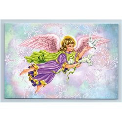 CUTE ANGEL Little Girl with DOVE PIGEON Christmas Miracle New Unposted Postcard