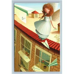 PRETTY GIRL Roof House paper airplanes MUSE in City Graphic Russian New Postcard