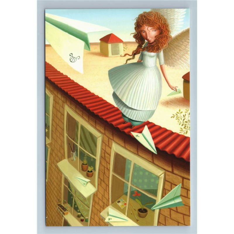 PRETTY GIRL Roof House paper airplanes MUSE in City Graphic Russian New Postcard