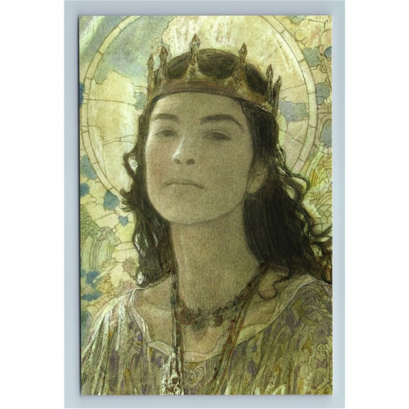 PRETTY WOMAN Princesse in Crown Fantasy SILVER Tale Russian New Postcard