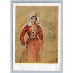 1960 PRETTY YOUNG GIRL COSSACK Ethnic Costume Fashion Soviet USSR Postcard