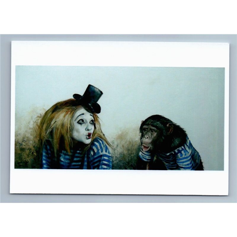 CLOWN Circus and MONKEY Funny ART by Morozova New Russian Postcard