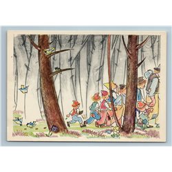 1958 LITTLE KIDS and Tom Thumb in Forest Tale by Perrault Soviet USSR Postcard