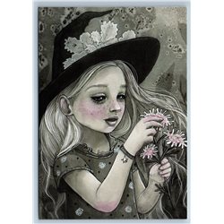 PRETTY LITTLE GIRL in Hat with Coriander WITCH Fantasy Russian New Postcard