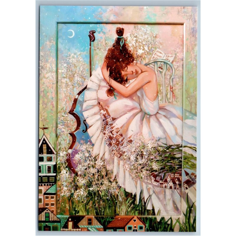 PRETTY WOMAN LADY Romantic Music of Dreams City Fantasy Russian New Postcard