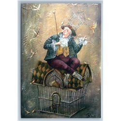 UNUSAL MAN and Bird house Fantasy Art Russian New Postcard