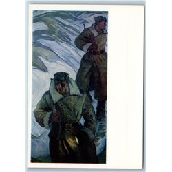 1969 USSR BORDER GUARD w/ AK47 Snow Winter Outpost Military Vintage Postcard