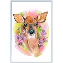 DEER FAWN in Flowers Forest Animal So cute Unusual Graphic New Unposted Postcard