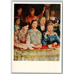 1974 PRETTY WOMEN Man in Theater Socialist Realism by Pimonenko USSR Postcard