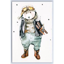 BEAR in pilot's suit Aviator Plane TOY anthropomorphic Russian New Postcard