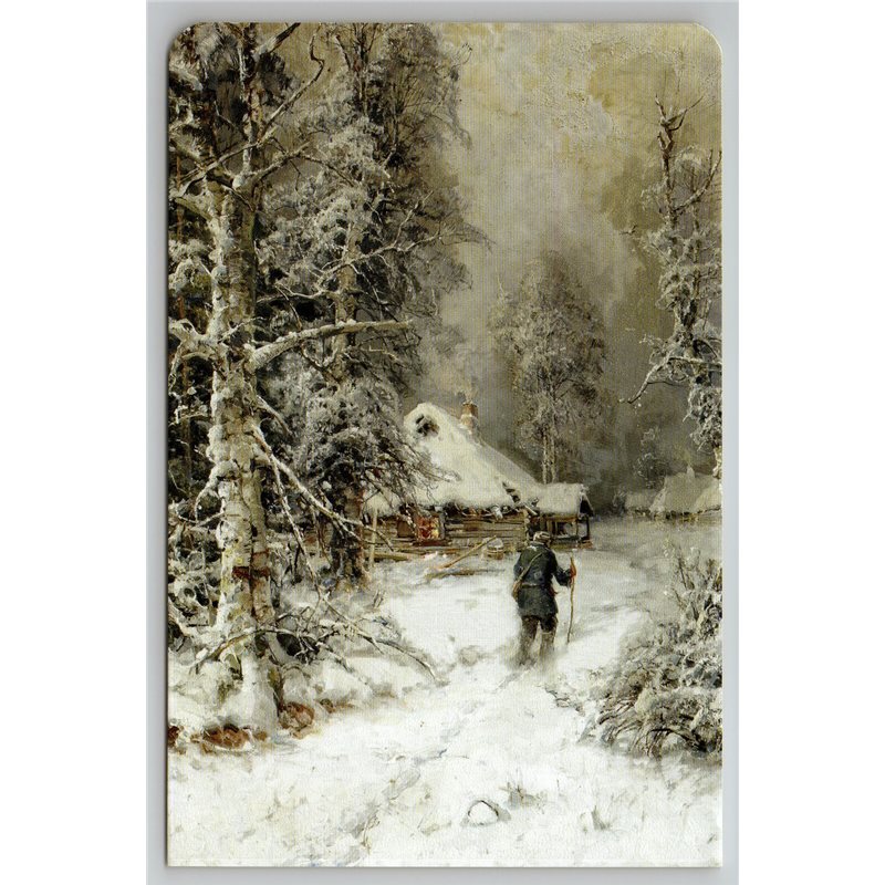 RUSSIAN SNOW WINTER FOREST Elder Man Peasant House by Klever New Postcard