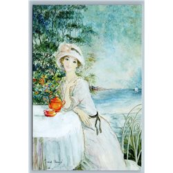 PRETTY WOMAN Tea Party Time Saint Tropez Sea White Dress Russian New Postcard