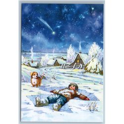 LITTLE BOY Snow Winter Peasant Dreams of flying Gagarin Russian New Postcard